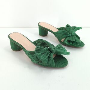 Loeffler Randall Women 6 Emilia Sandals Emerald Green Pleated Bow Knot REFURBISH